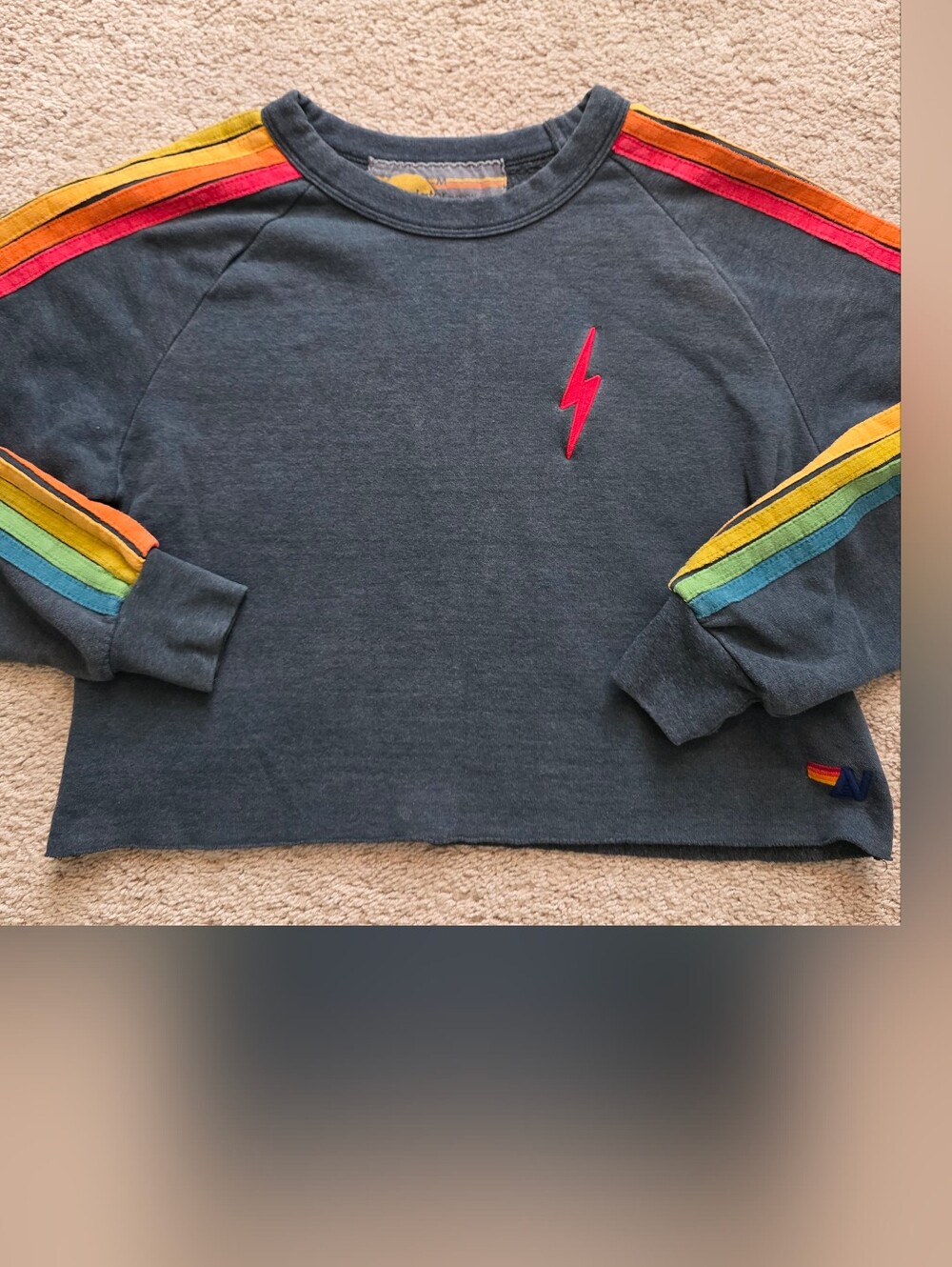 Aviator Nation Cropped Crewneck Red Bolt 6 Stripes Medium - Picture 2 of 4